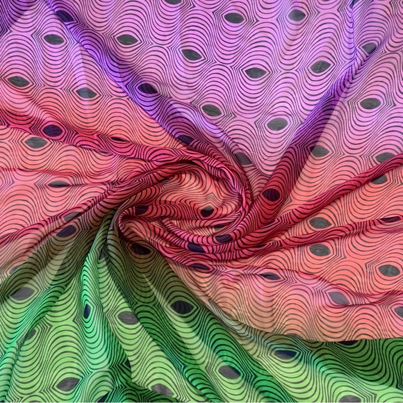 African Print Ankara Multicolor Sheer Chiffon Poly Print Fabric - Picture 1 of 2